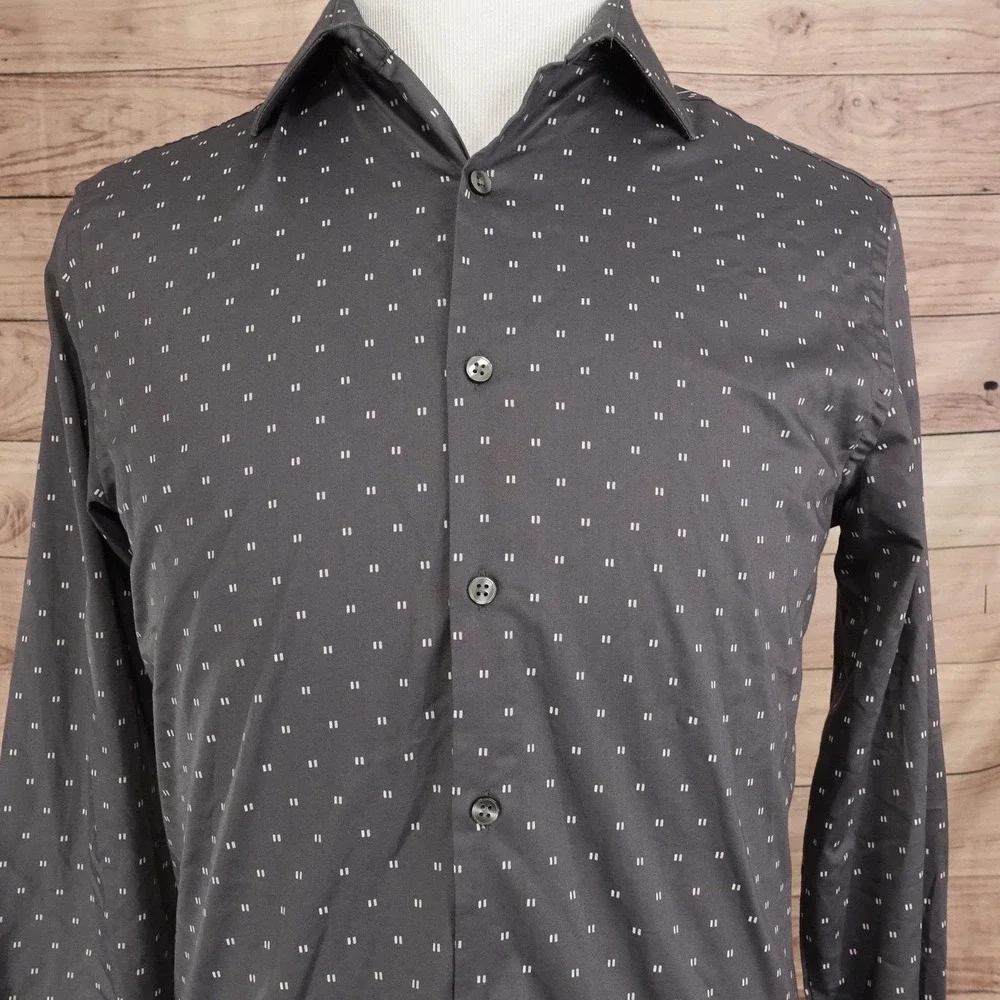 Van Heusen Dress Shirt Mens 15.5 34/35 Slim Fit Gray Stretch Long Sleeve